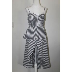 Blithe Los Angeles Blue White Striped High Low Peplum Dress Small BT6062